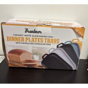 Ceramic Matte Glaze Baking Dish Dinner Plates Tray With Handle Yellow Open Box